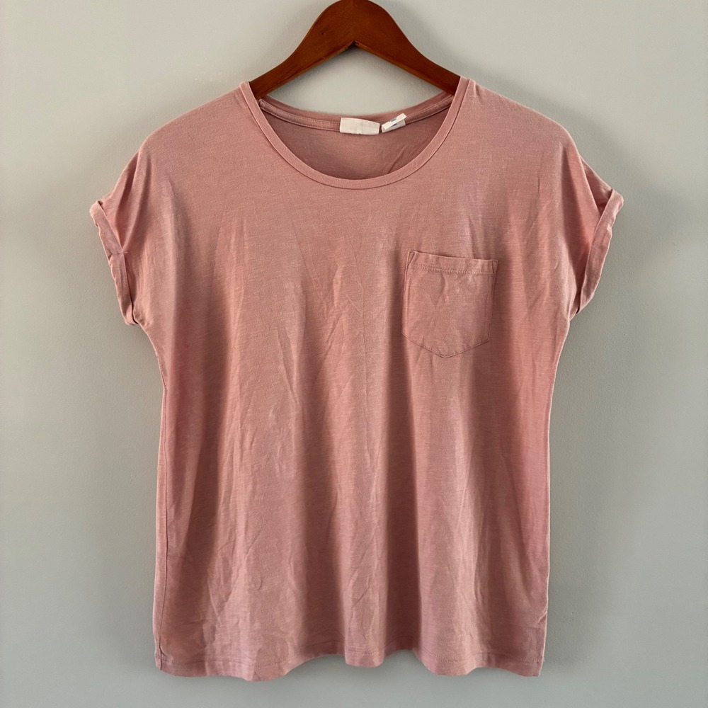 Sigrid Olsen Pocket Tee Wom M Pink Short Sleeve Modal Cotton Crew Neck Relaxed
